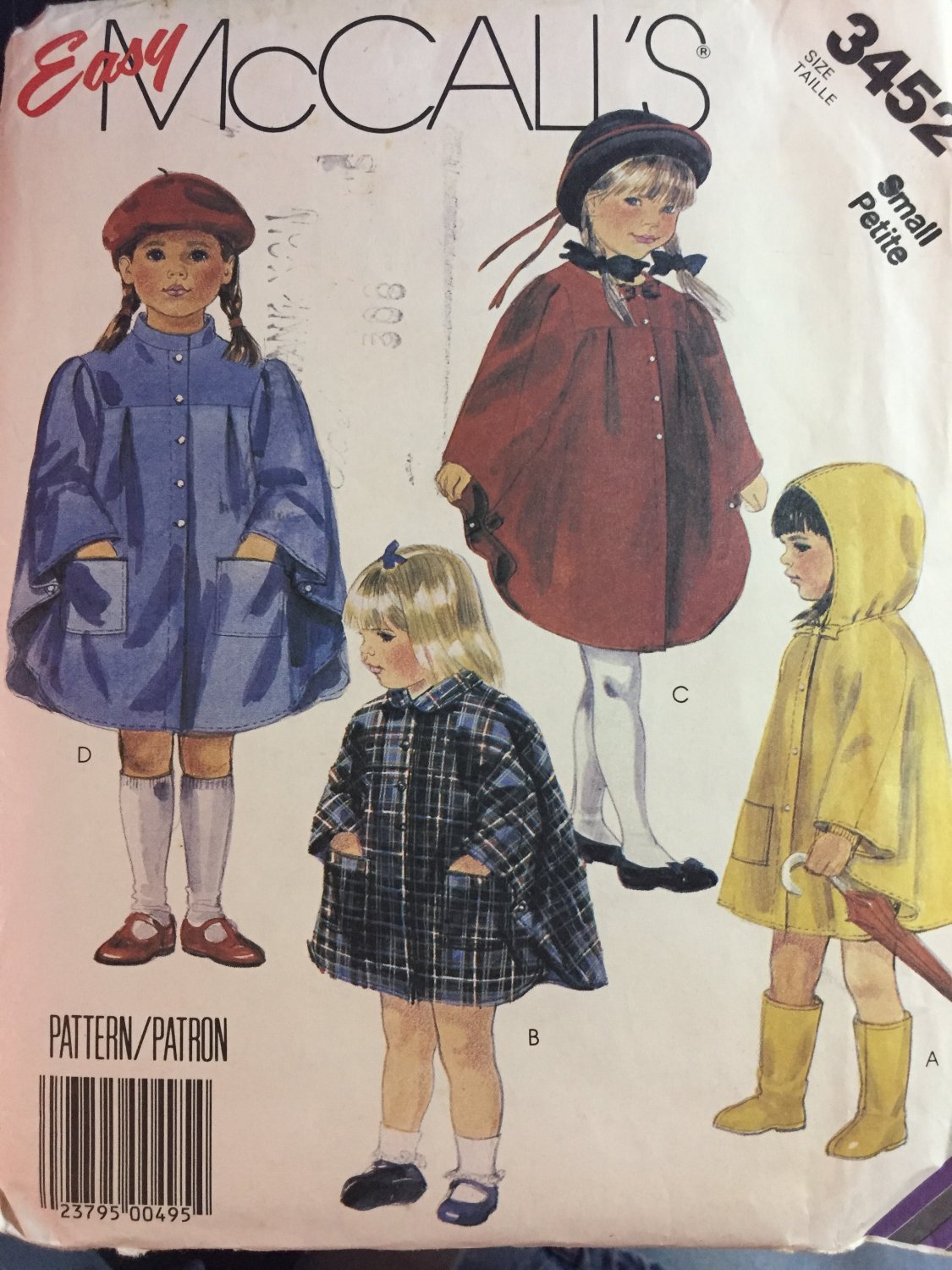 Easy McCall's Pattern 3452 Children's Unlined Capes Raincoat Smock ...