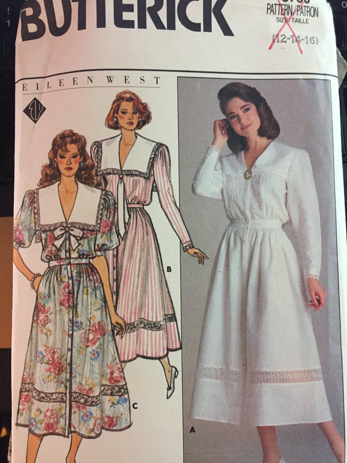Butterick 3736 1980's Eileen West Blouson Dress Sewing Pattern Size 12-14-16