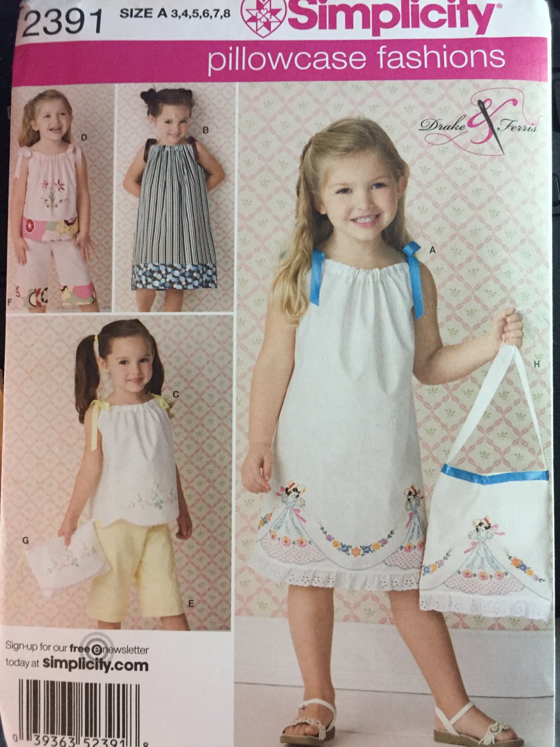 Little Girls Pillowcase Dress Top Capri Shorts Sundress Simplicity 2391 Sewing Pattern Size 3-8