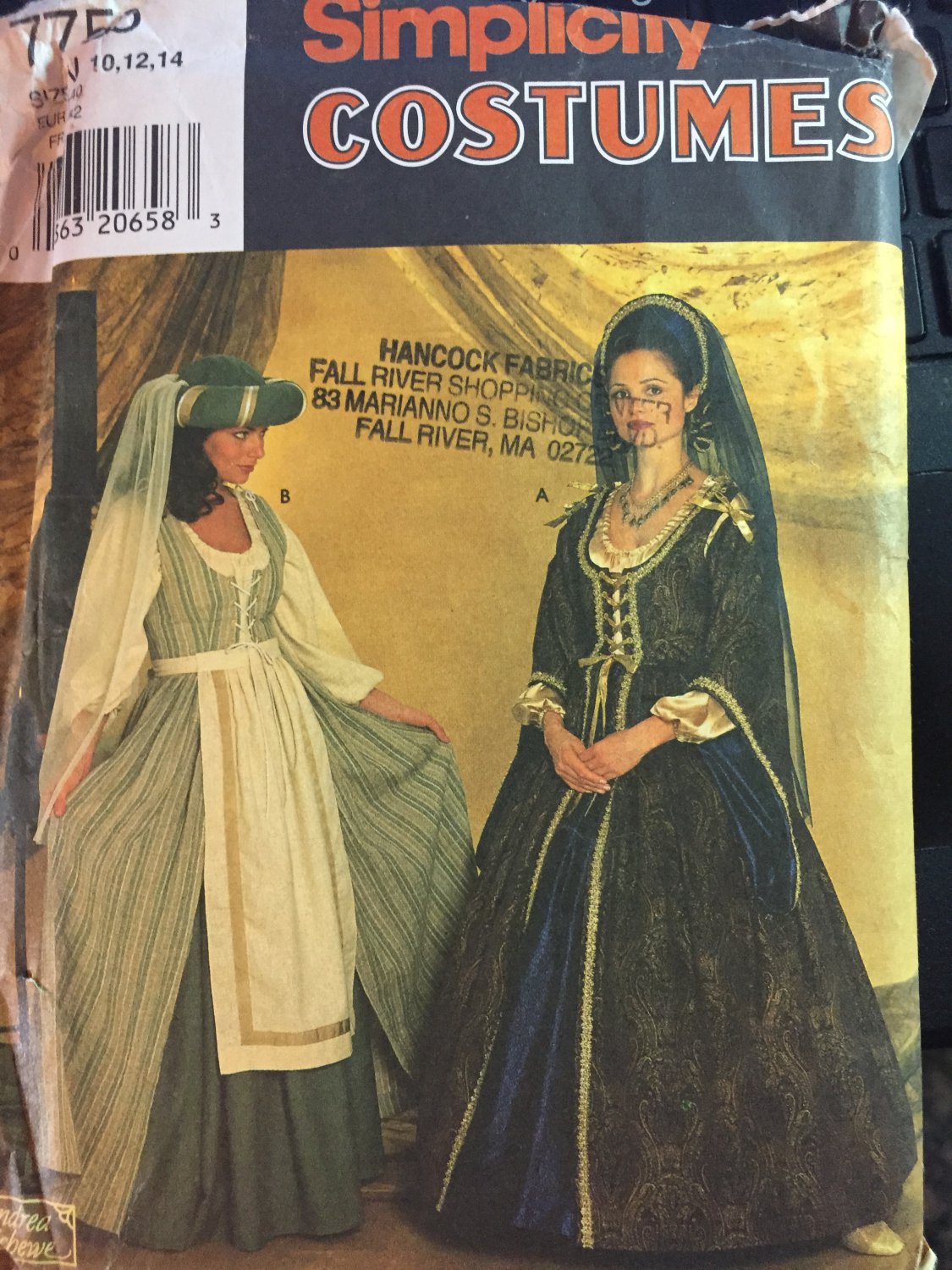 Simplicity 7756 Sewing Pattern Women's Renaissance Costume DRESS & HAT Plus Size 10-12-14 UNCUT