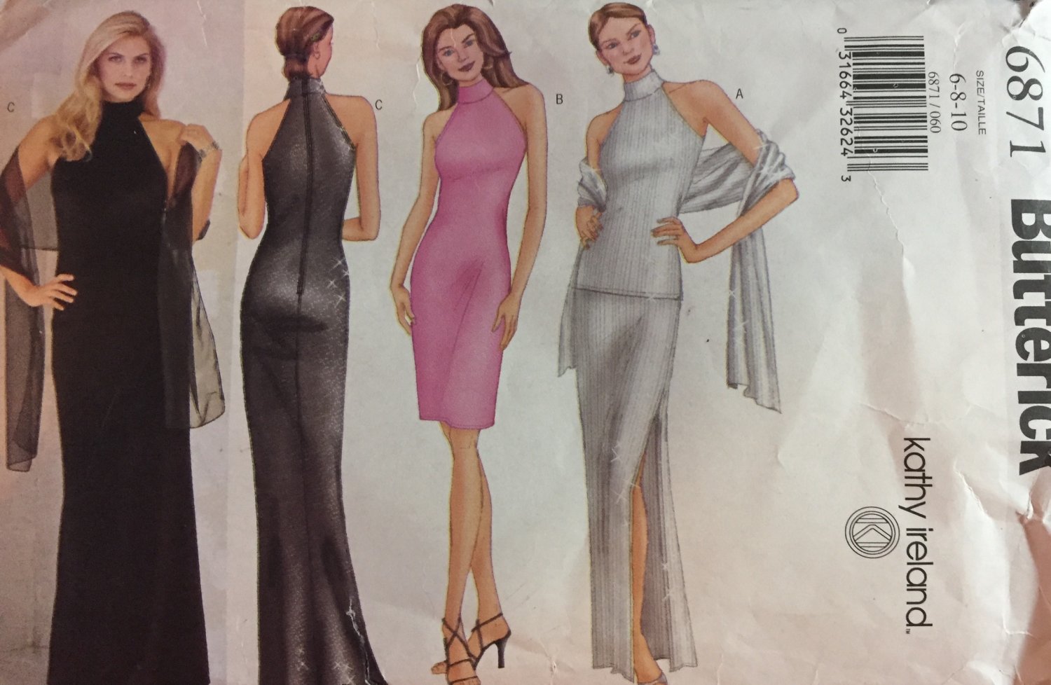 Misses' Top, Skirt, Dress and Scarf Pattern Kathy Ireland. Uncut. Size 6,8,10. Butterick 6871.