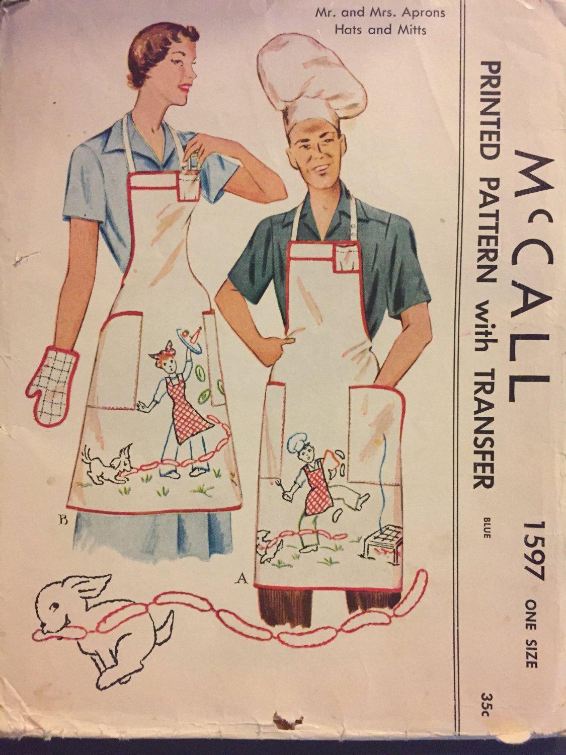 McCall's 1597 Vintage His and Hers Apron, Oven Mitt and Chef Hat