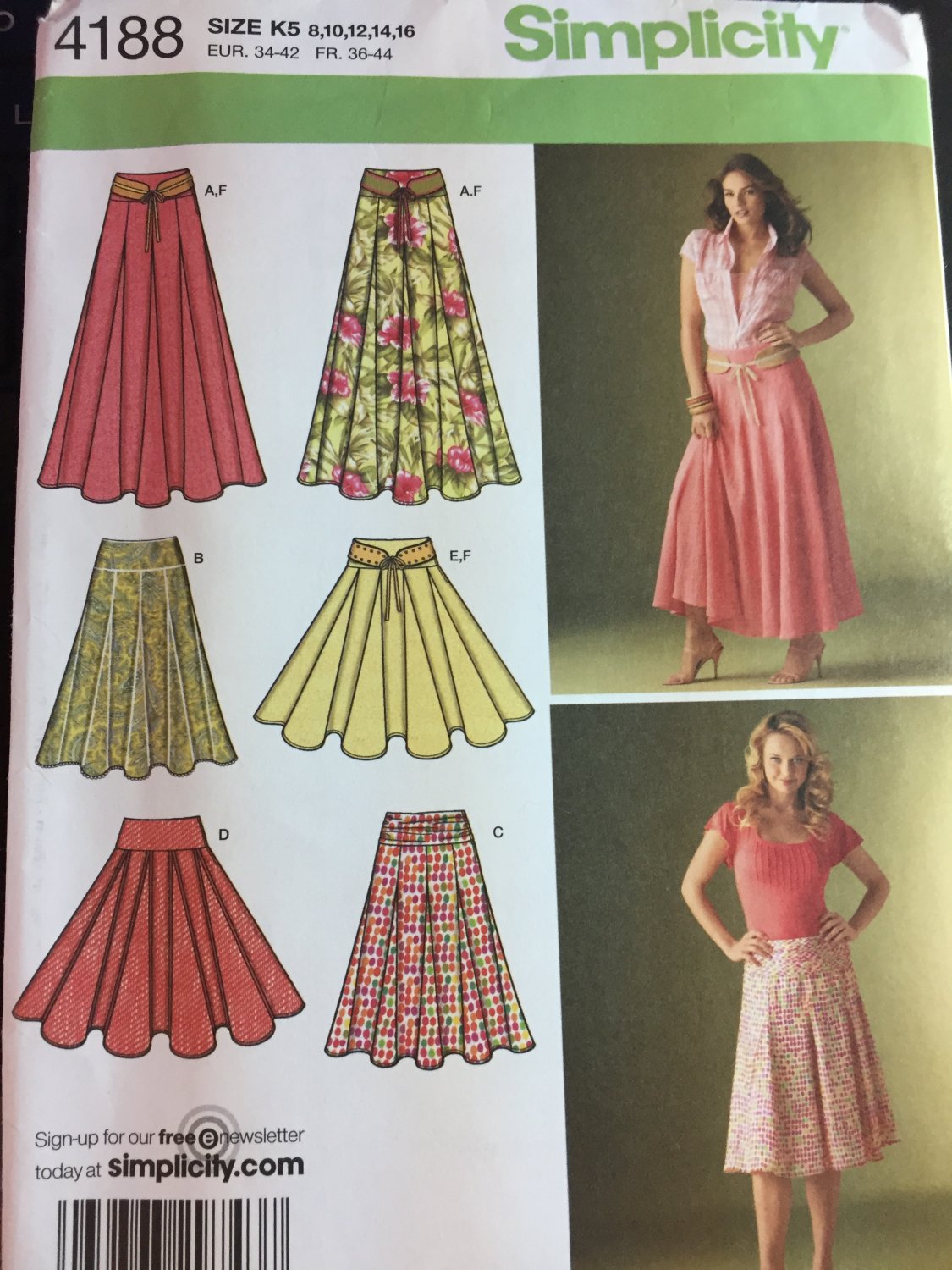 Simplicity 4188 Misses' Skirts Sewing Pattern Skirts w/ Length Variations Belt Size 8 to 16,