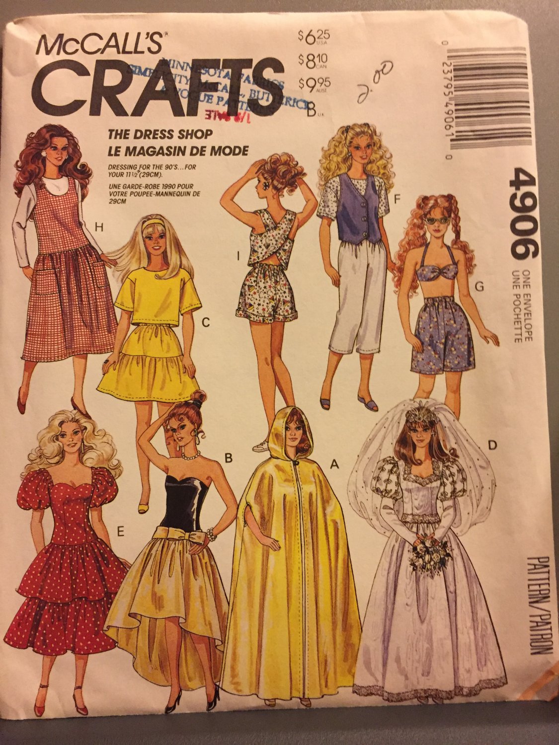 Vintage McCall's 11 1/2 Inch Barbie Fashion Doll Clothes Sewing Pattern 4906 UNCUT