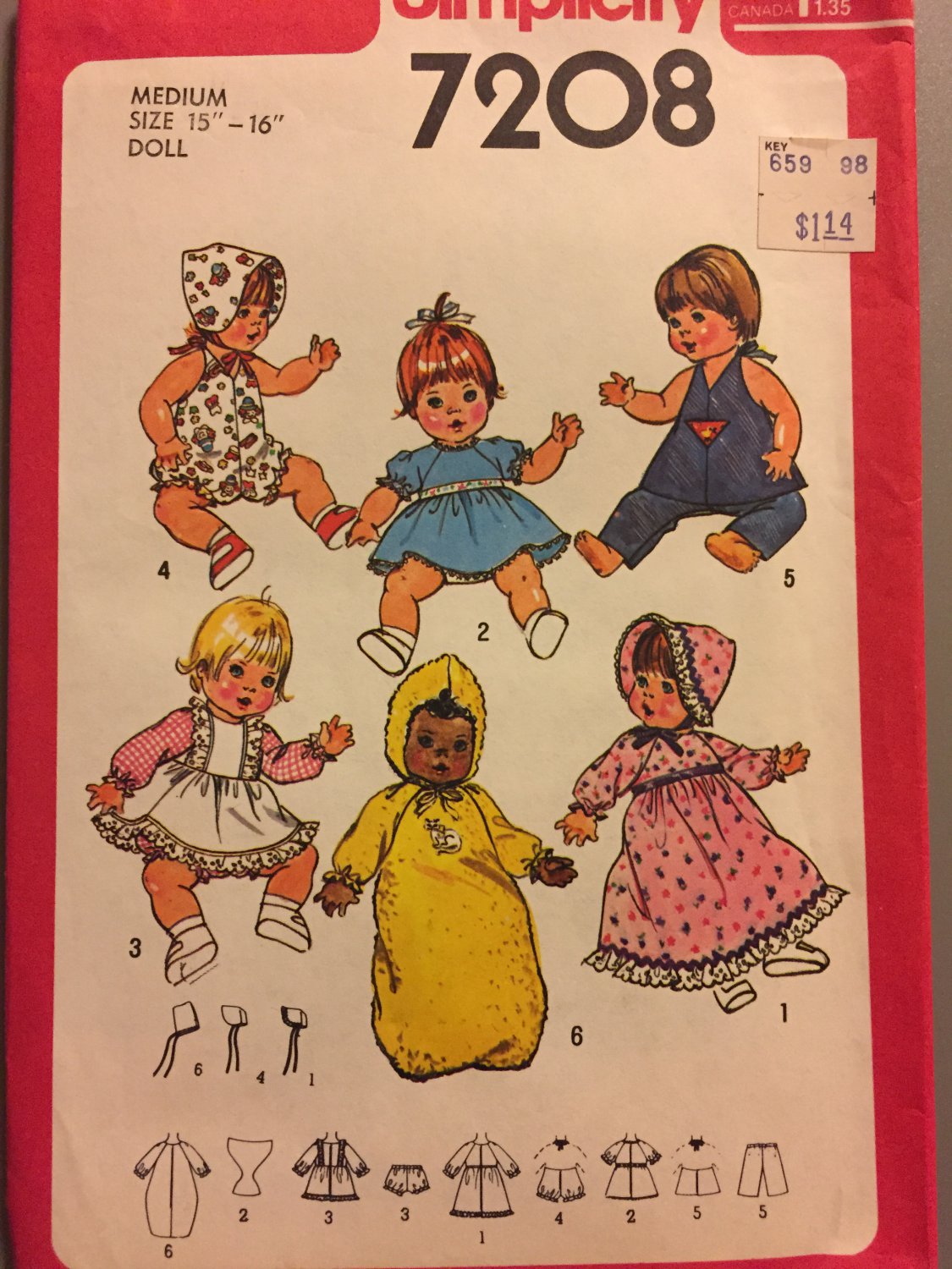 Simplicity 7208 baby doll clothes wardrobe for Medium 15"-16" doll