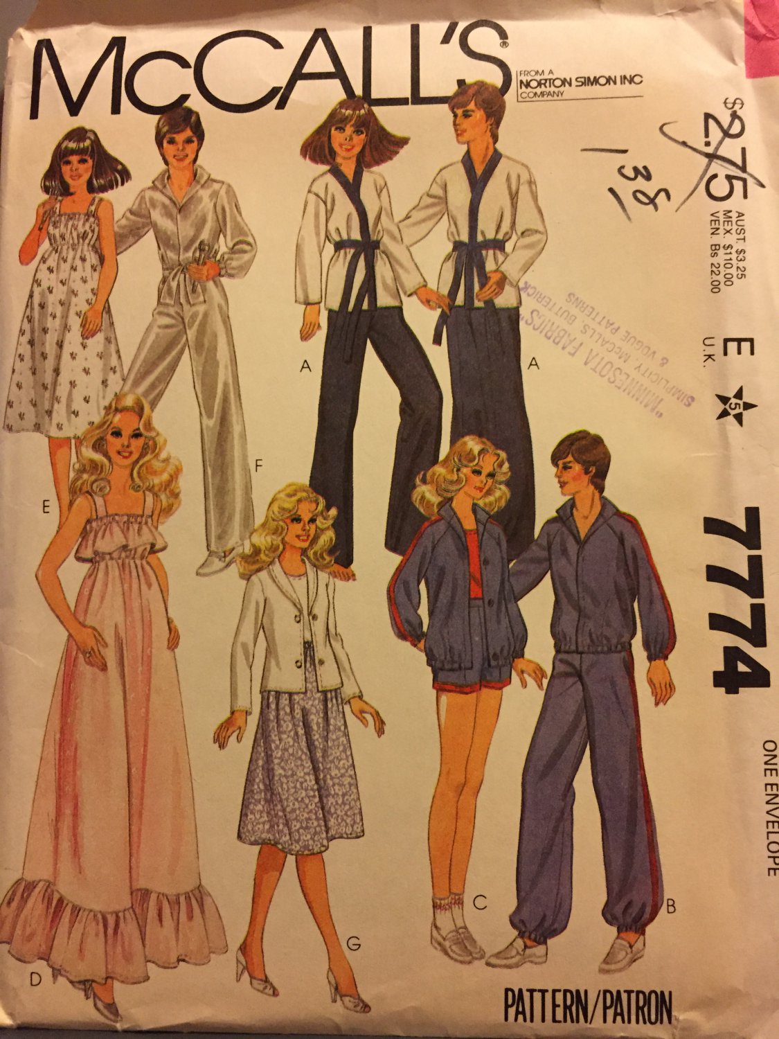McCall's Pattern 7774 Fashion Doll Clothes Pattern 1980's Karate Lounge Outfits