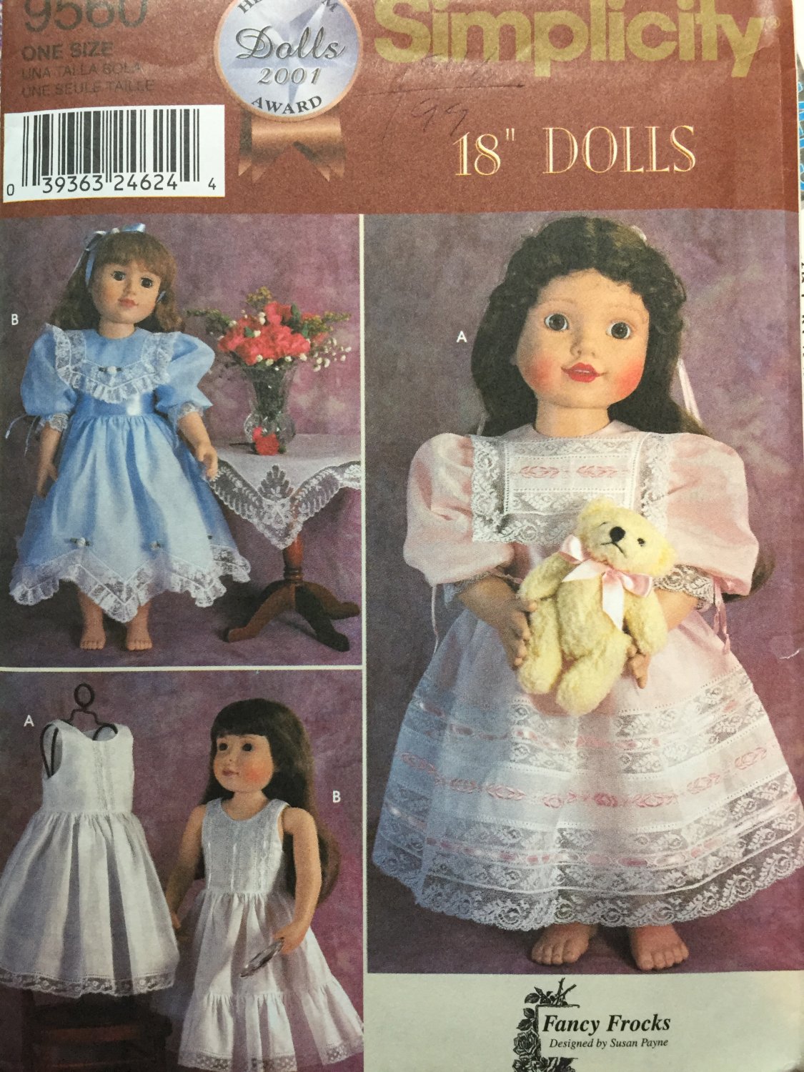 Simplicity Pattern 9560 Vintage Clothes 18" Dolls 2 Dress and Petticoat Patterns