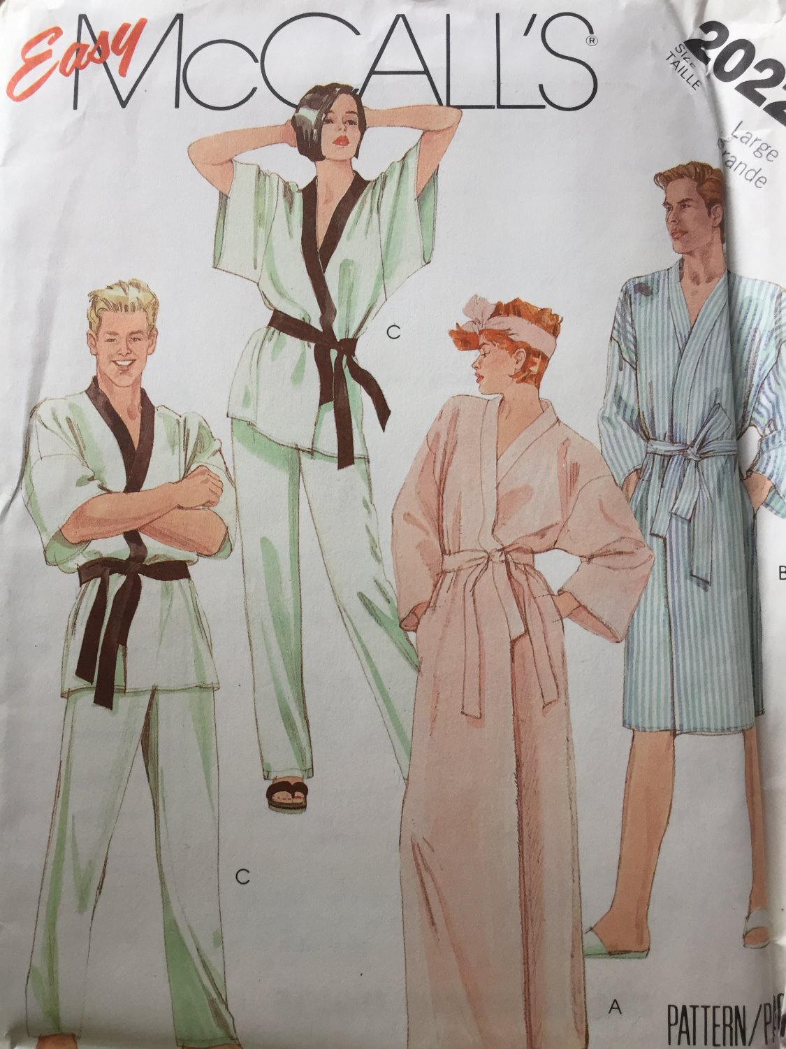 McCalls 2022  Mens or Womens Robe or pajamas sewing pattern size large 40-42 chest