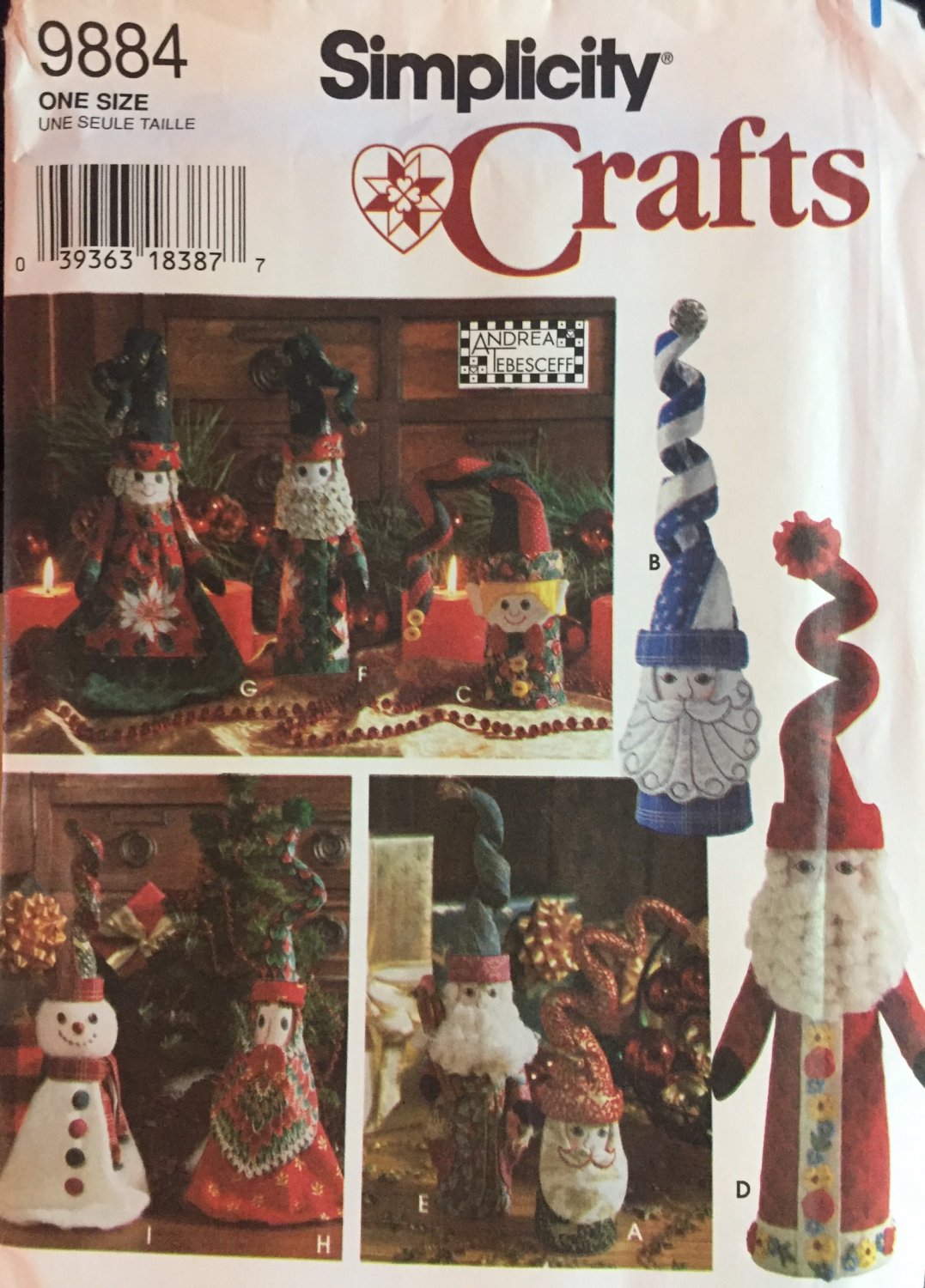 Santa Mrs Santa Elf Snowman Pattern Simplicity 9884 Crafts Uncut, 8 and 14 Inch