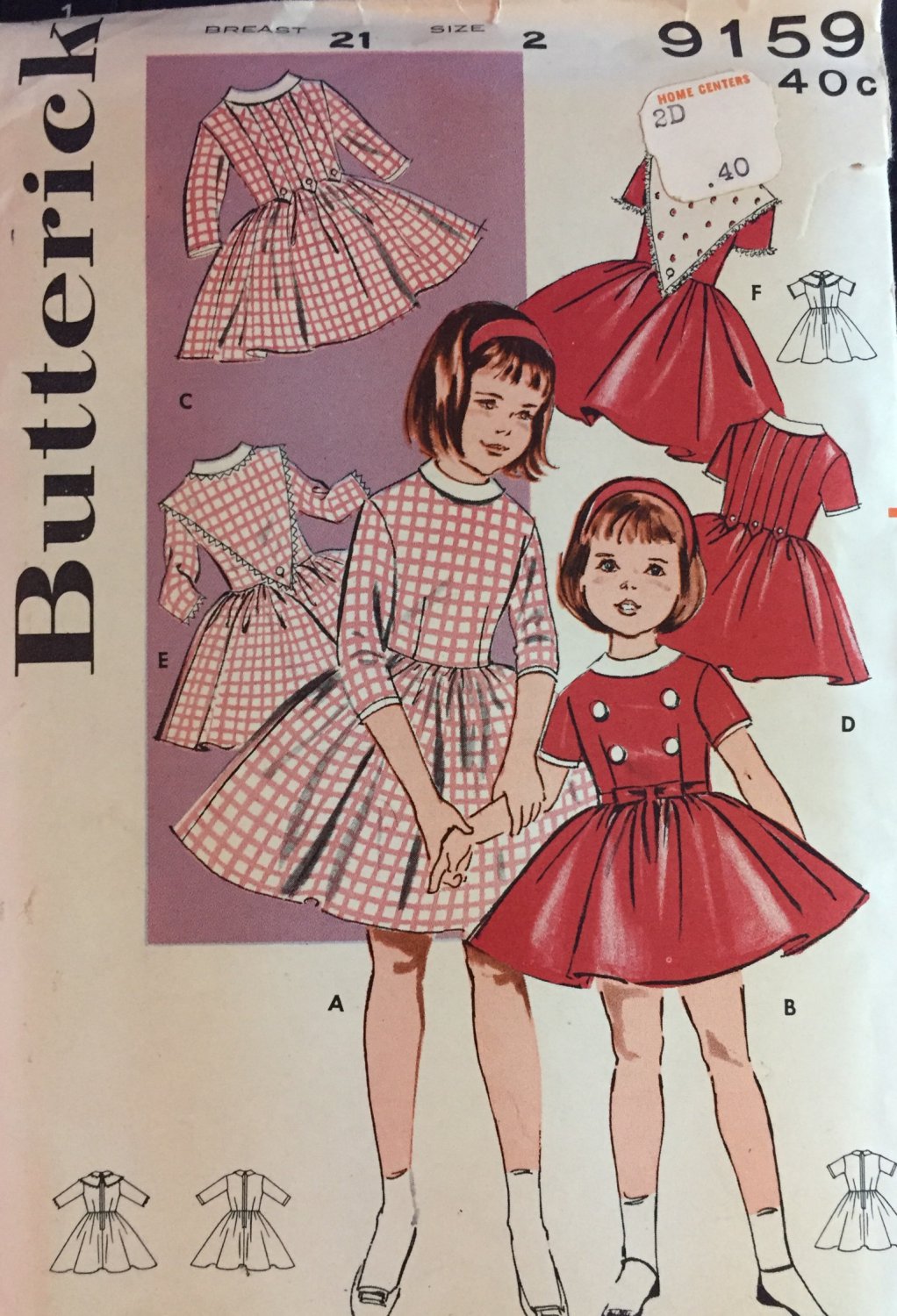 BUTTERICK 9159 Girls Size 2 Dress Pattern Girls Fit and Flare 1960s Girls Dress Toddler Dress