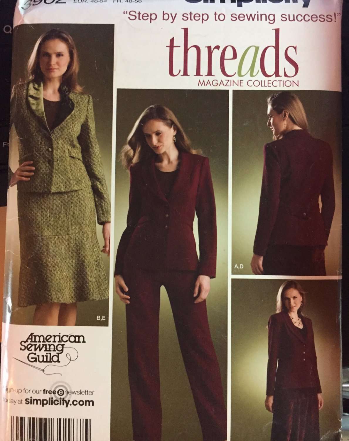 Simplicity 3962 Womens Suit Size 20 to 28 Sewing Pattern Threads Collection