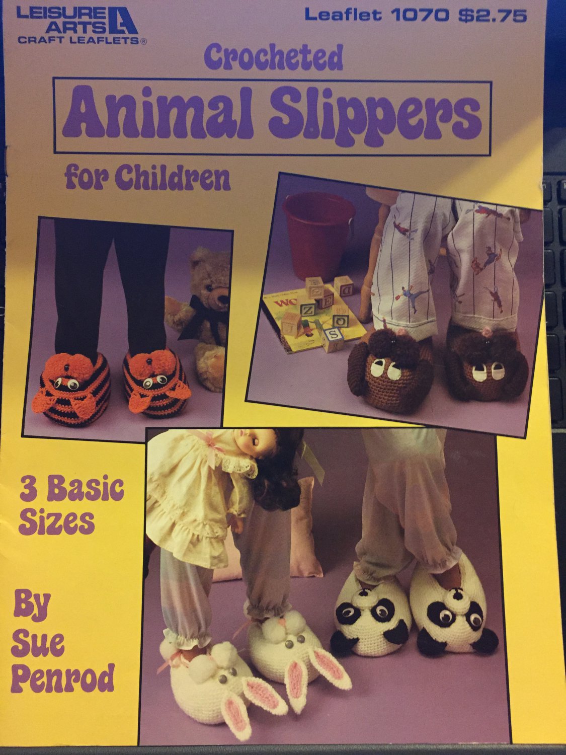 Crocheted Animal Slippers for Children Leisure Arts 1070 pattern in sm, med, large