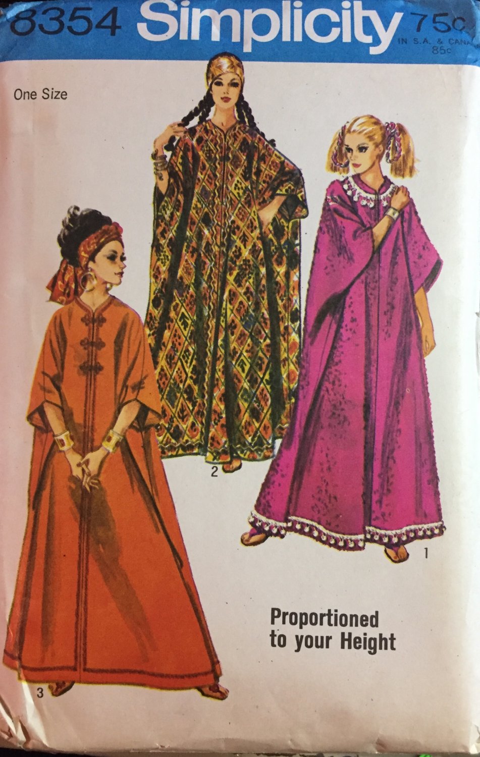 Simplicity 8354 Misses Caftan Dress One Size Short Average Tall Sewing Pattern