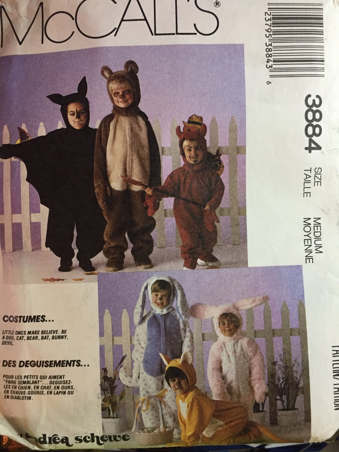 McCalls 3884 Bear Bunny Dog Cat Bat Devil Costume Pattern Size 5,6 Halloween Costume Pattern
