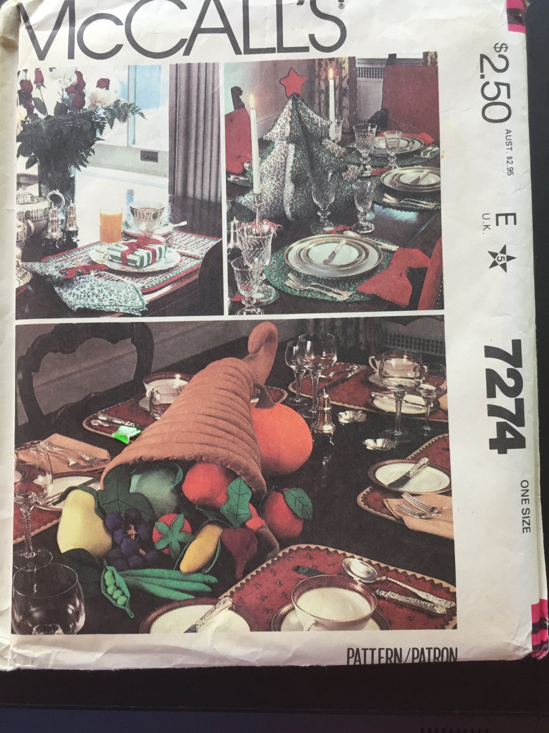 McCall's Holiday Table Settings Pattern No.7274, One Size, Uncut