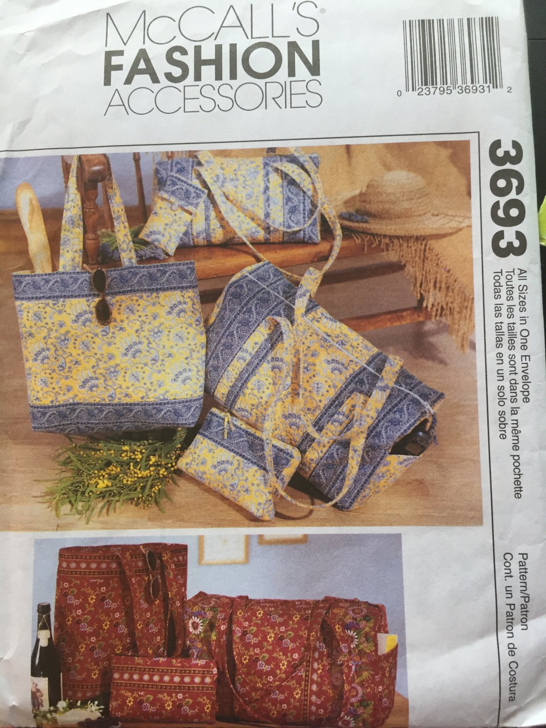 McCall's 3693 Accessories Pattern Duffel, Tote Bag Sewing Pattern