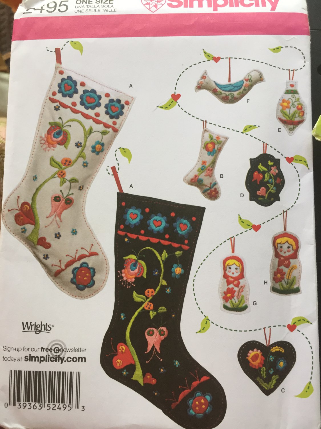 Christmas Decorations Stocking Ornament Embroidery SIMPLICITY SEWING PATTERN 2495