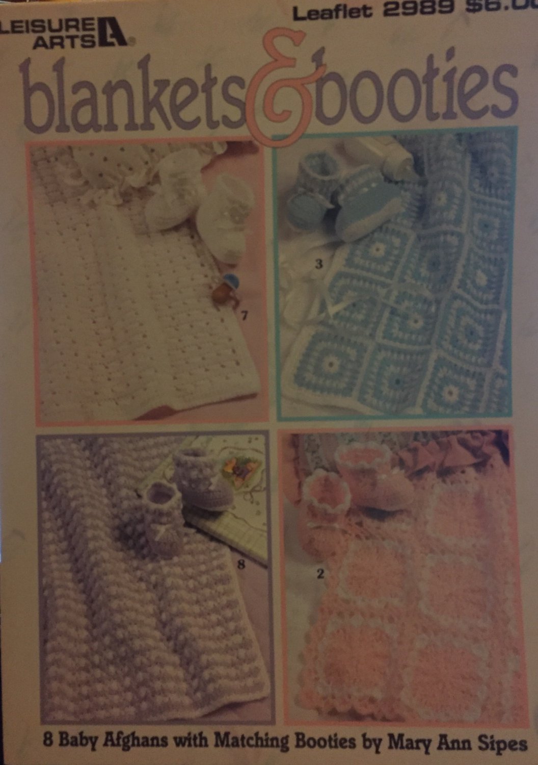 LEISURE ARTS LEAFLET 2989 BLANKETS & BOOTIES MATCHING SETS AFGHANS Crochet Pattern