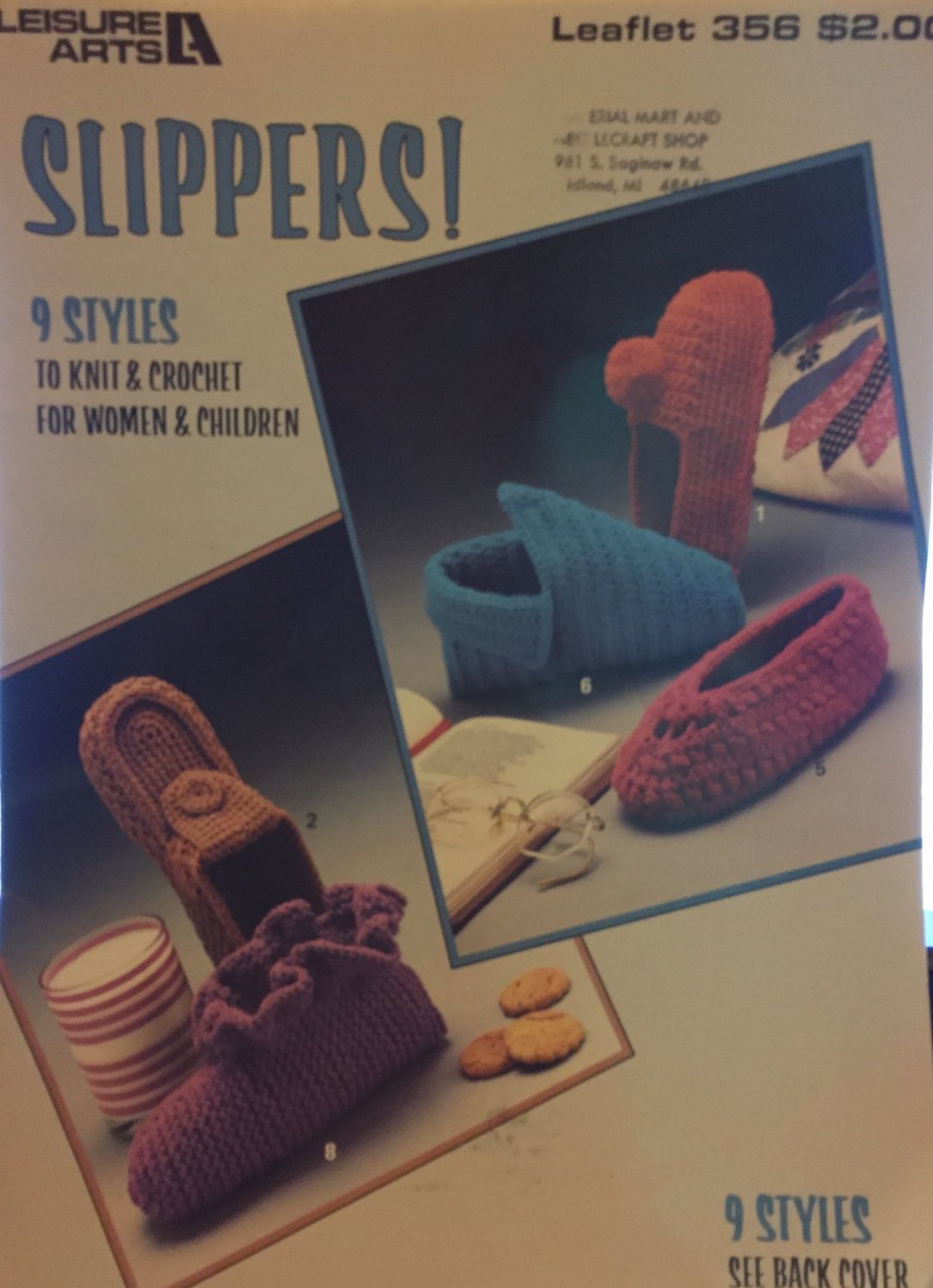 Slippers: 9 Styles to Knit & Crochet Leisure Arts Pattern Leaflet #356