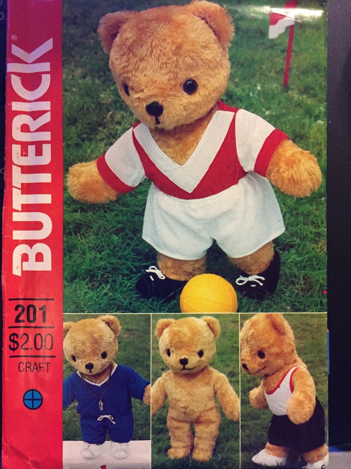 Butterick Craft 201 4531 Sewing Pattern Stuffed Bear with Sports Wardrobe