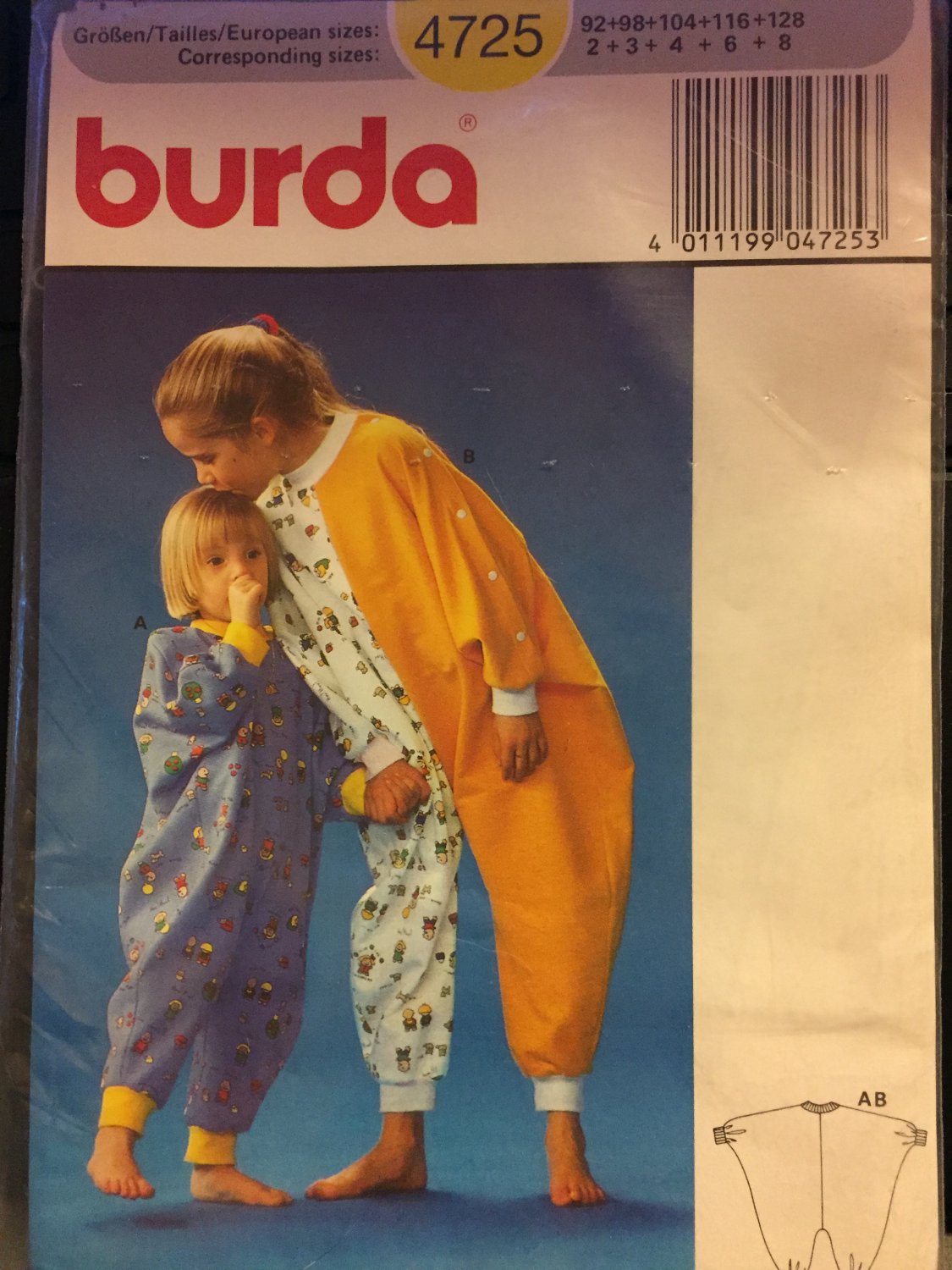 Burda 4725, Infants' Toddlers' Childs' Jumpsuit Sewing Pattern sizes 2 - 8