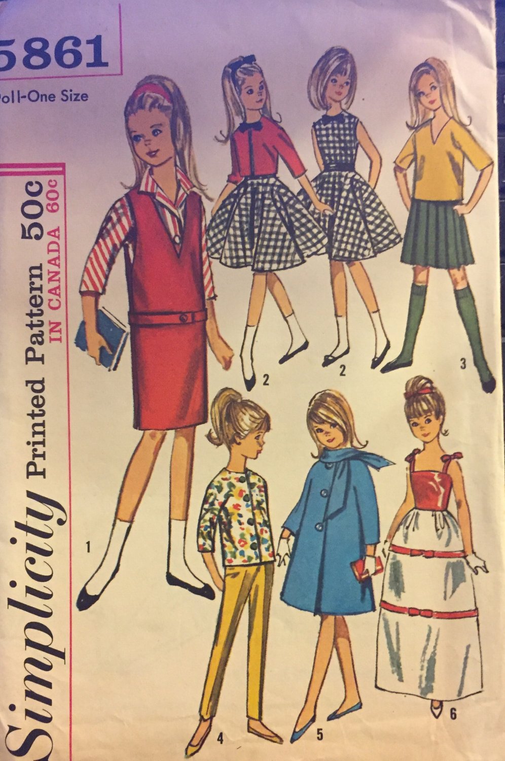 Simplicity 5861 Wardrobe for 9" Little Girl Dolls Such as Skipper: UNCUT PATTERN