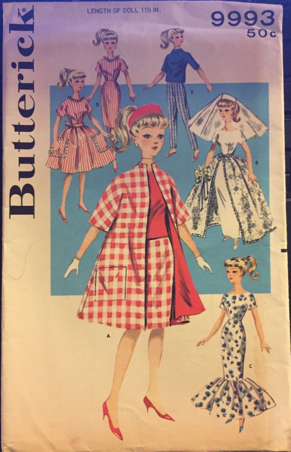 Butterick Pattern 9993 11-1/2" Fashion Dolls Teen Age Doll Wardrobe UNCUT!