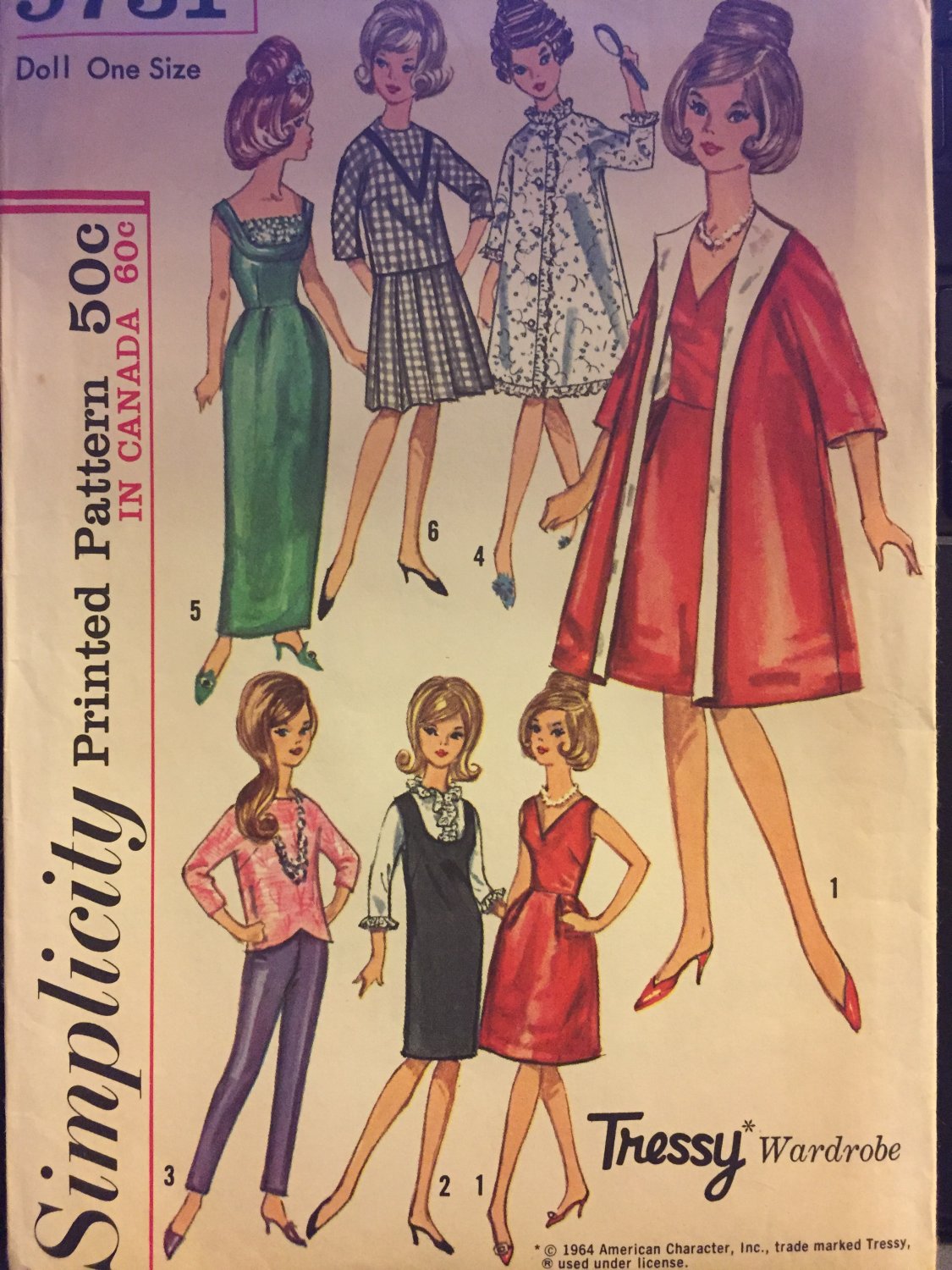 Simplicity 5731 Vintage Clothing Pattern for Tressy Wardrobe 11 1/2" Fashion Doll