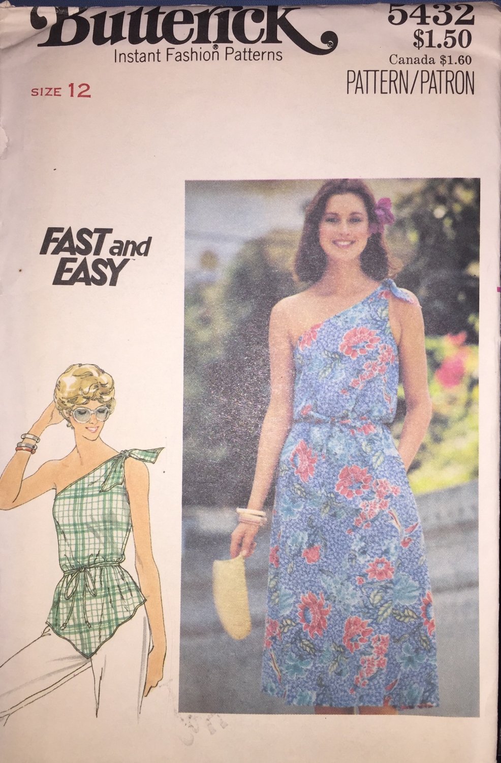 Butterick sewing pattern 5432 Misses One Shoulder Dress or Top size 12