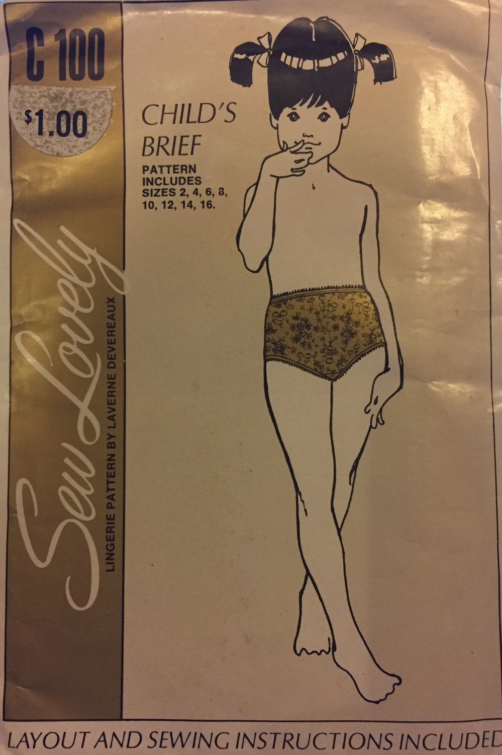 Childs Panties Pattern Panty Girls Teens Sewing Pattern Size 2  - 16 UNCUT Sew Lovely C100 1970s