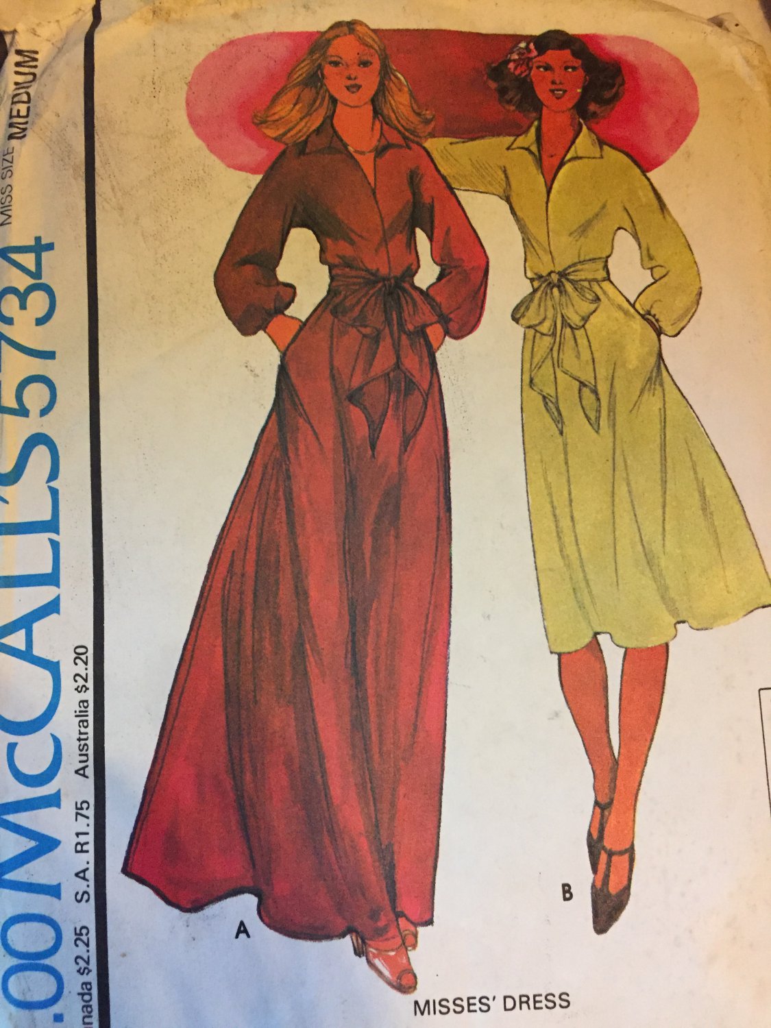 SOLD OUT! McCalls 5734 Sewing Pattern Halston Designer Women's Maxi Dress 1970's Size 14-16
