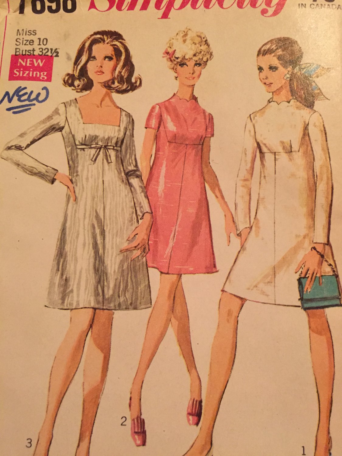 Vintage 1960s A Line Scalloped Neck Mini Dress Sewing Pattern Size 10 Simplicity 7898 Bust 32.5