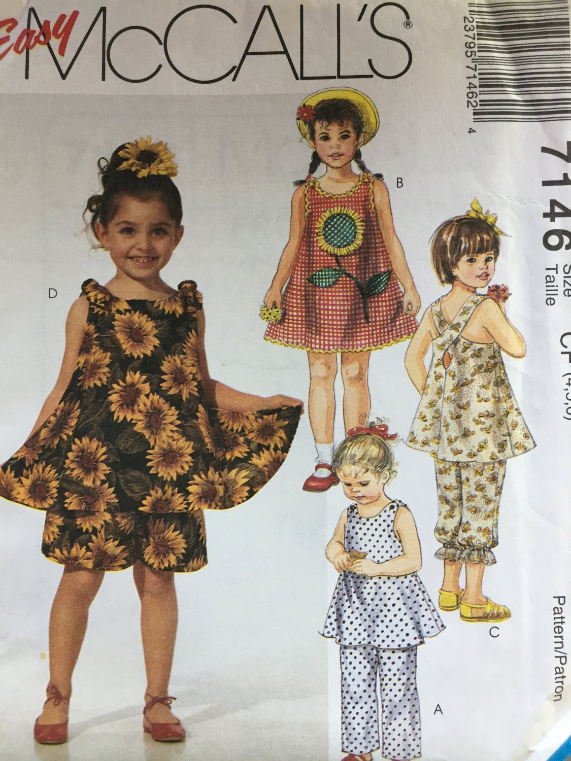 McCall's 7146 Children's Dress Tops Pull-On Pants in Two Lengths Shorts Sewing Pattern Size 4 5 6