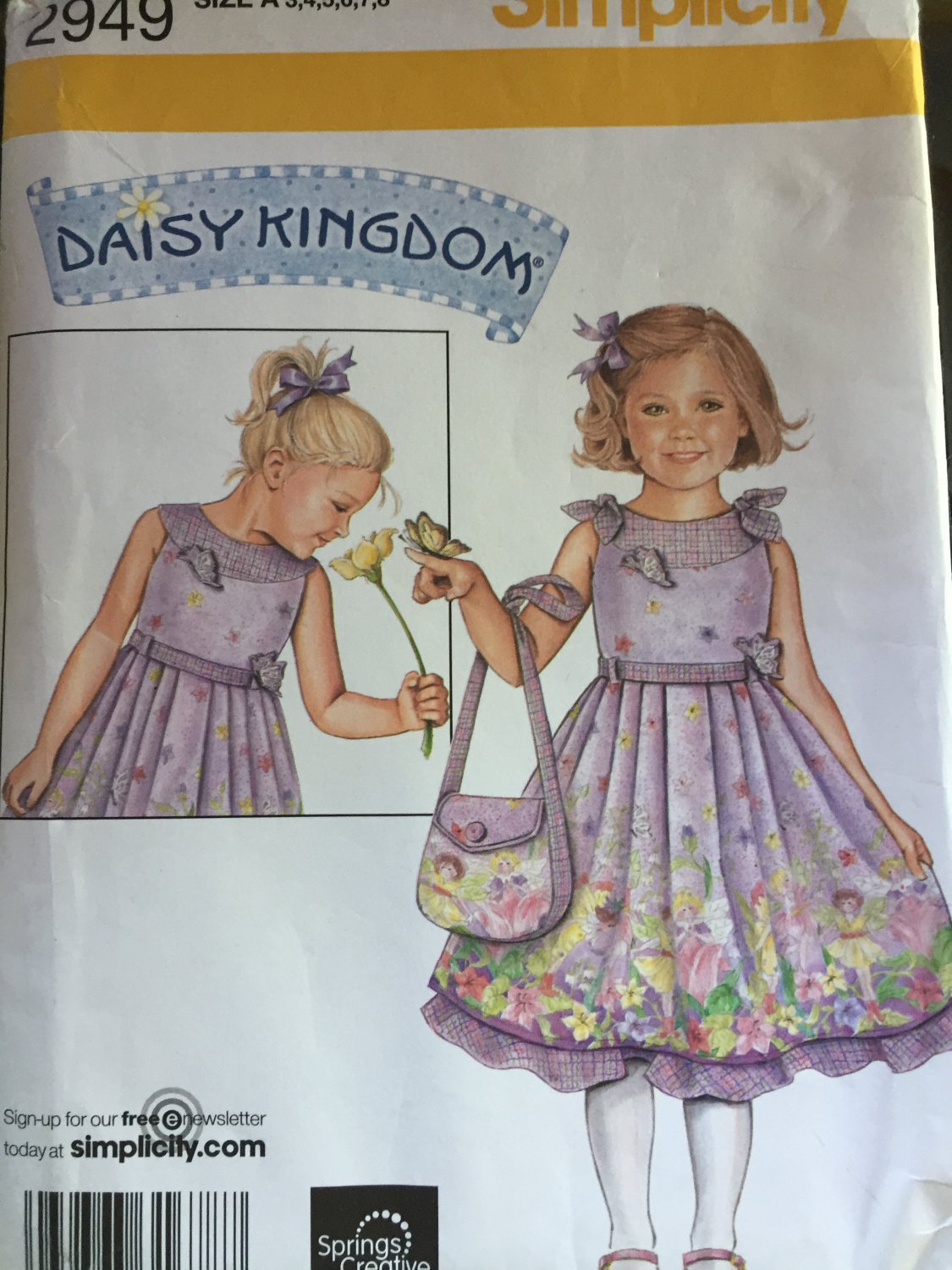 Girls Dress and Purse Daisy Kingdom Simplicity 2949 Sewing Pattern Size 3 4 5 6 7 8