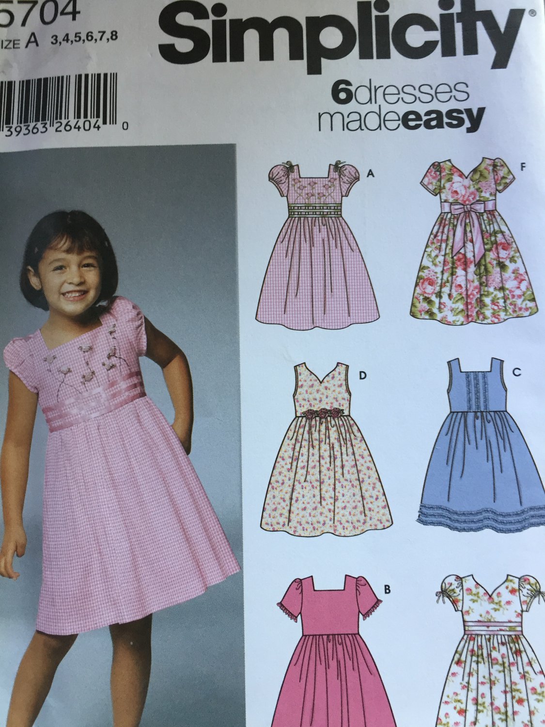 Simplicity 5704 Child's Dress with Bodice and Sleeve Variations Pattern Size 3-8 Party Dress