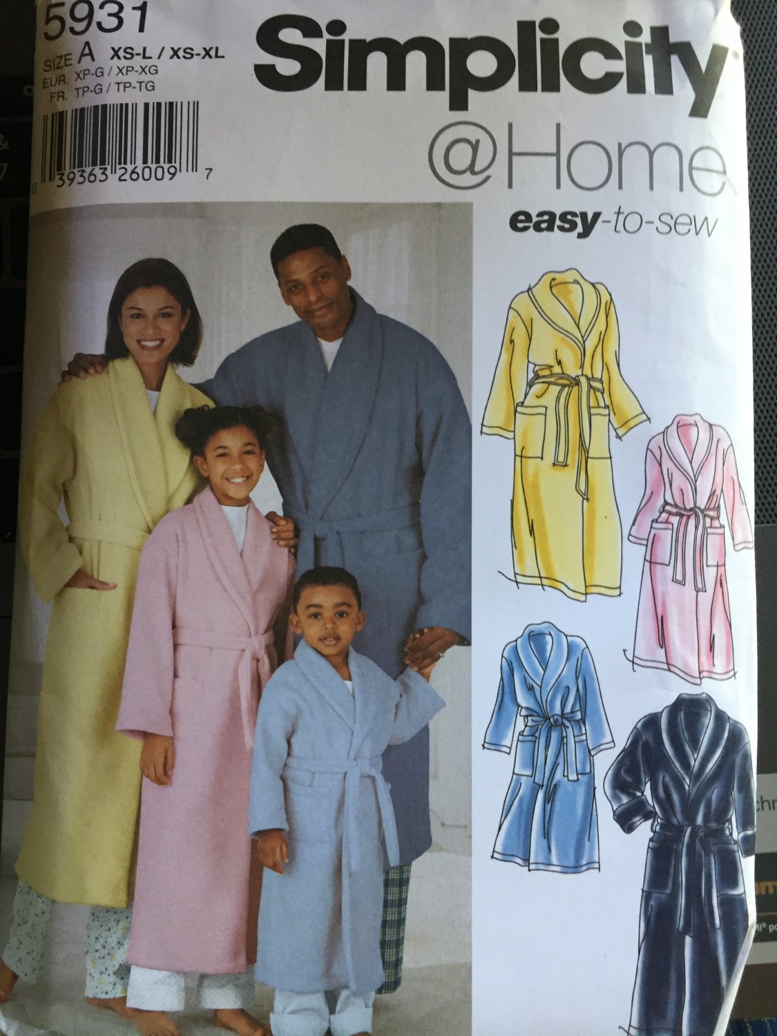 Simplicity 5931 Easy to Sew Unisex Child Teen Adults Robe and Belt