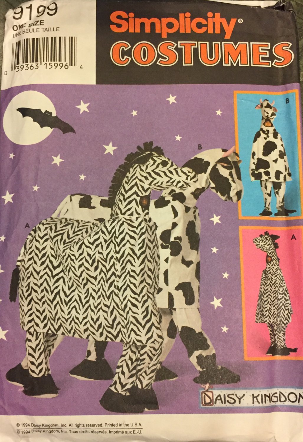 Horse Cow Halloween Costume Sewing Pattern Simplicity 9199 Daisy