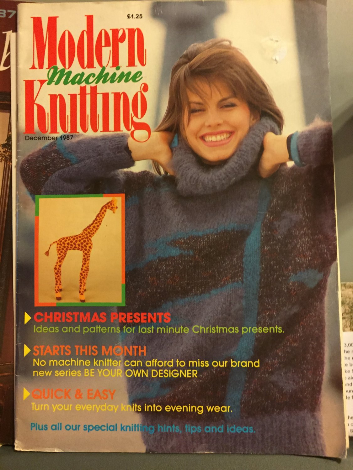Modern Machine Knitting Magazine December 1987 Patterns for Christmas, evening knits