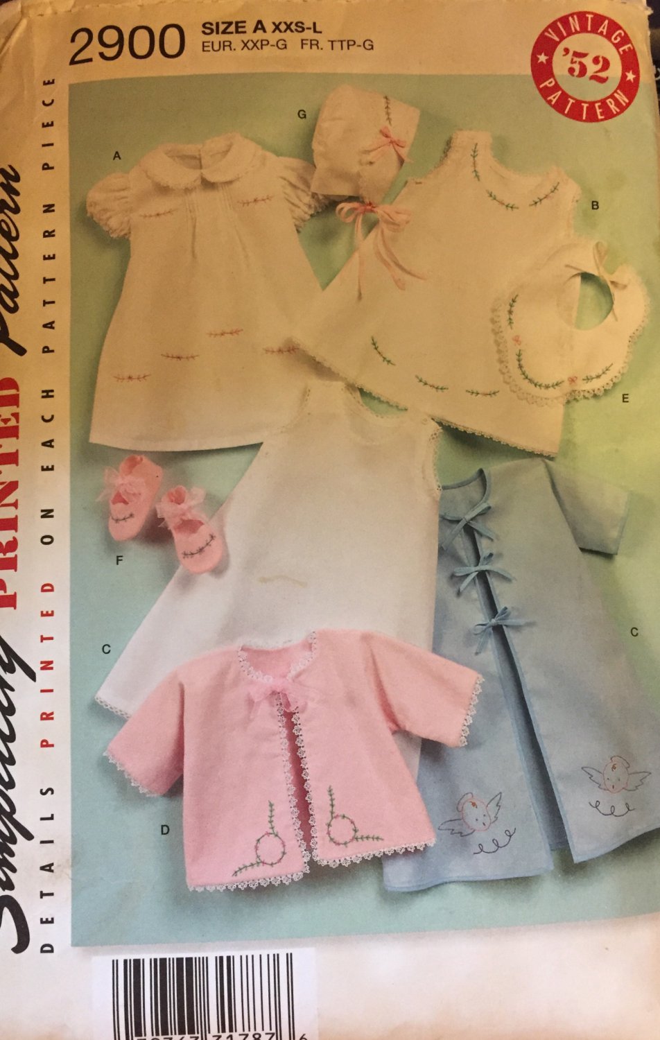 Baby Layette Simplicity 2900 Vintage Style Pattern (XXS-L) UNCUT