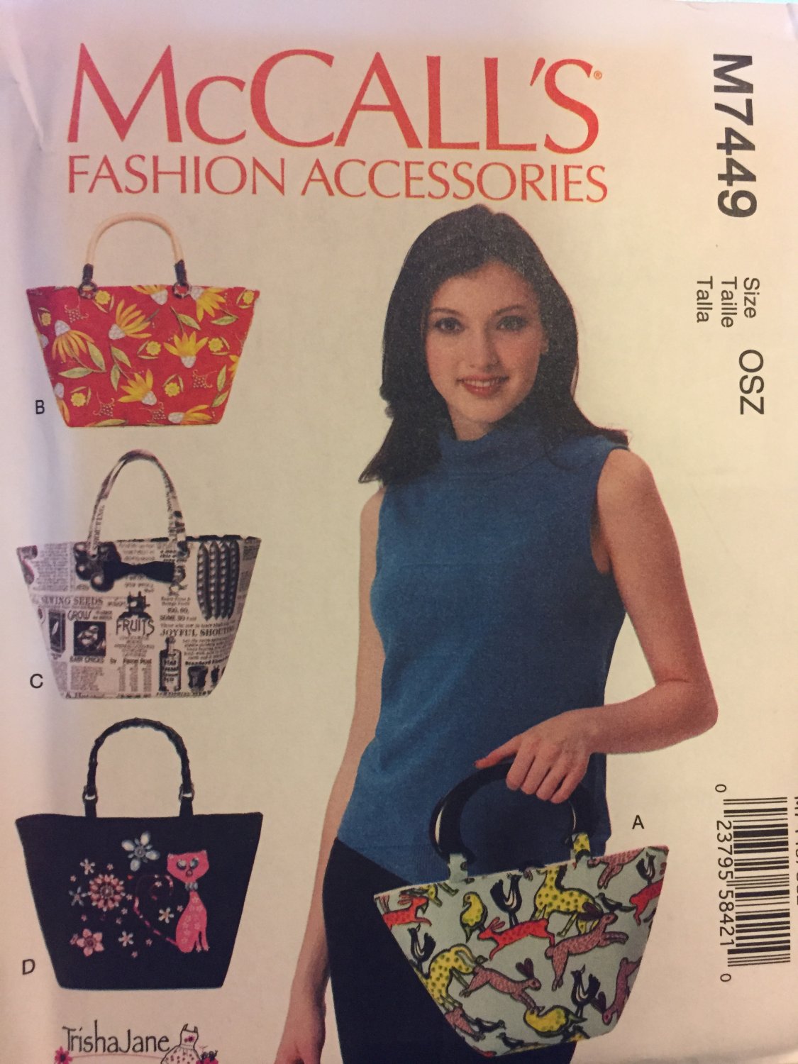 McCalls 7449 Sewing Pattern Womens Handbag or Tote Bags UNCUT