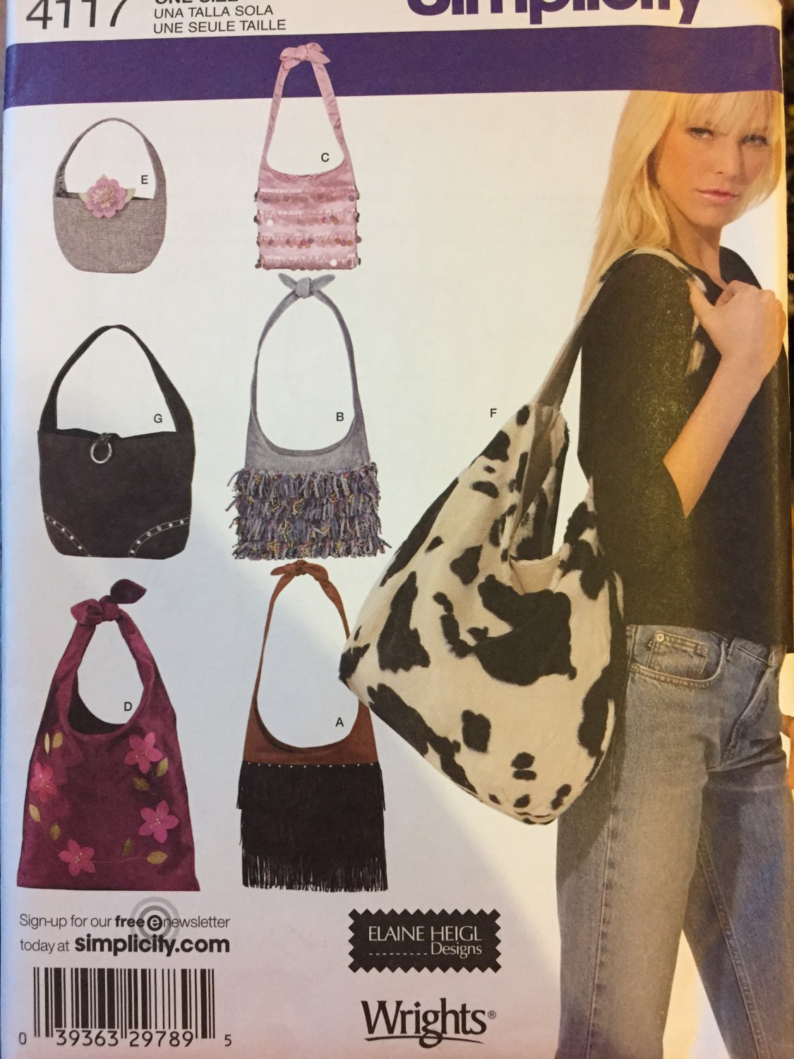Shoulder Bag Tote Bag Sewing Pattern 7 Designs Simplicity 4117 uncut