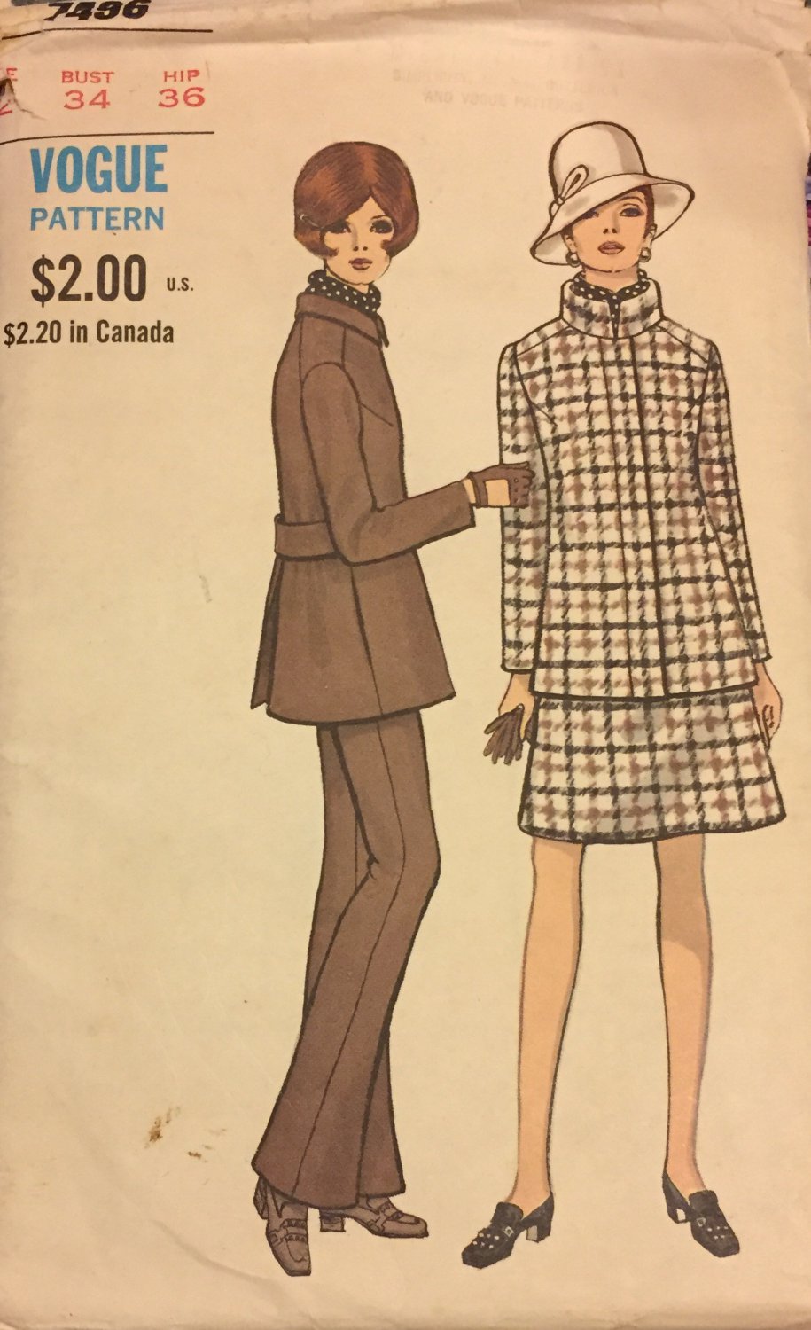 Vogue Special Design 7496 Standing Collar Jacket Skirt Pants Trousers Sewing Pattern Size 12