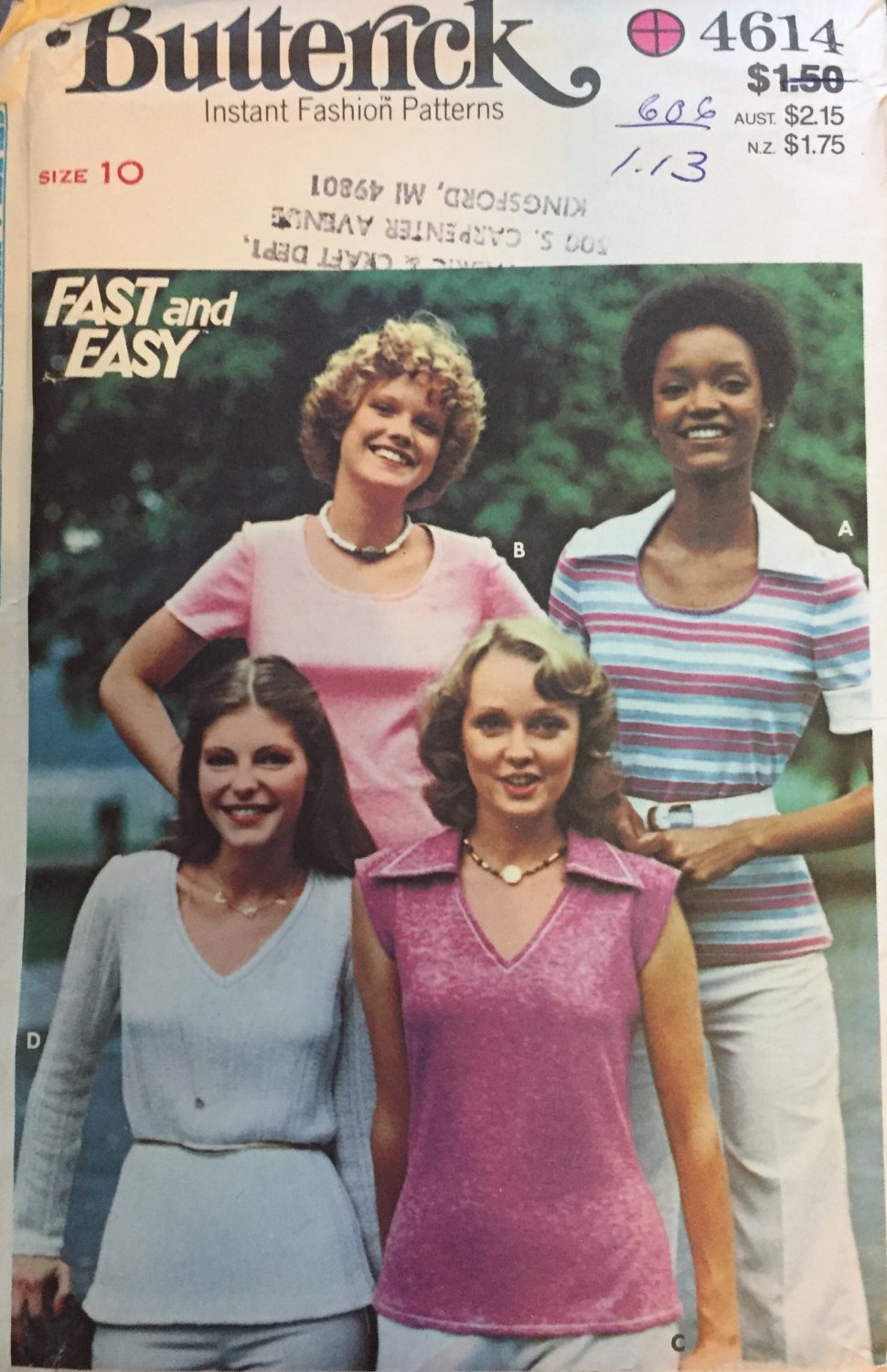 Vintage t-shirt sewing pattern BUTTERICK 4614 uncut size 10 bust 32 1/2