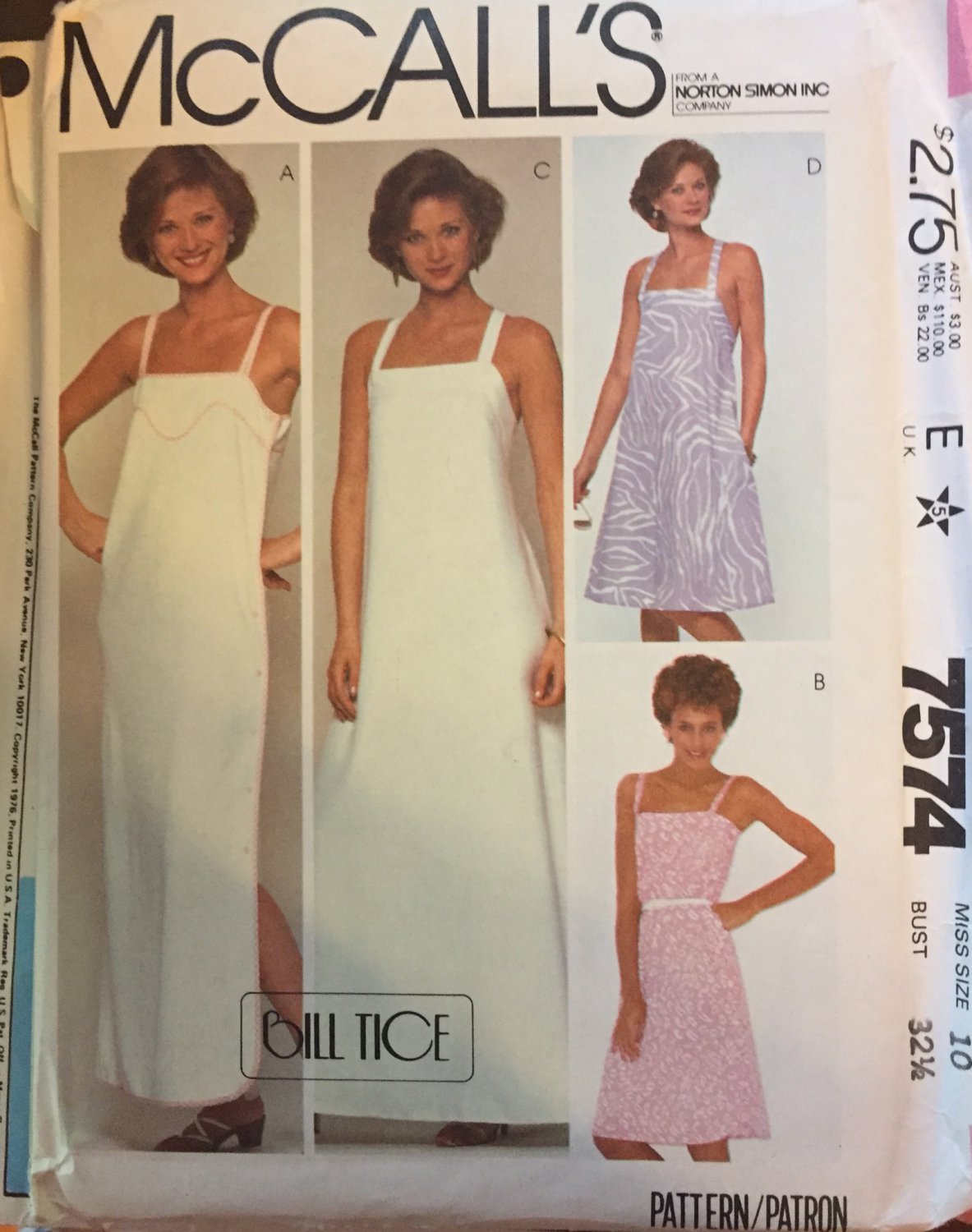 McCalls 7574 Sundress UNCUT Size 10 Sewing Pattern Designer Bill Tice