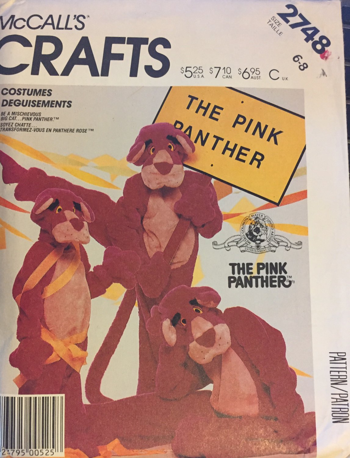 McCalls 2748 Pink Panther Costume Pattern Childrens´ Size 6 - 8
