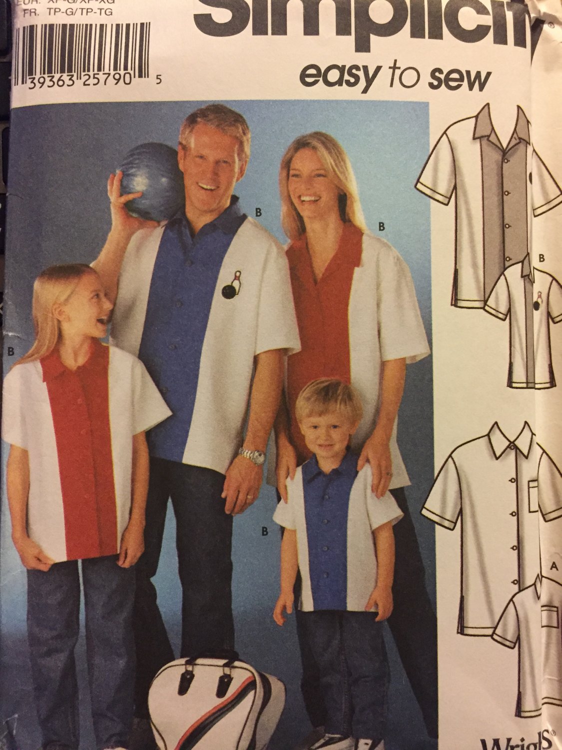 Bowling Shirts Adult, Child Teen XS-XL Uncut Simplicity 7208 Sewing Pattern