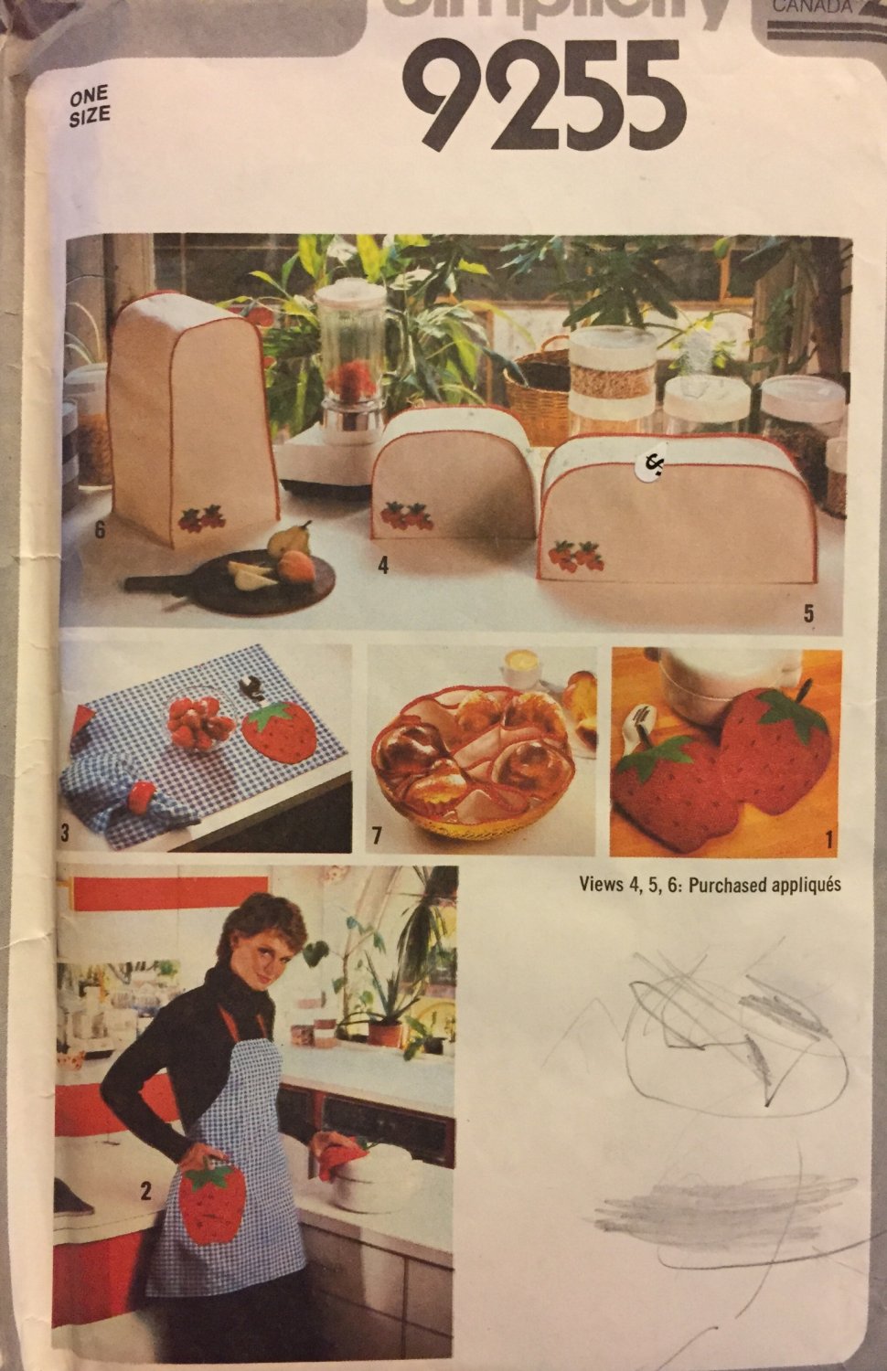Simplicity 9255 Sewing Pattern Kitchen Appliance Covers Pot Holders Apron Place Mats Napkins