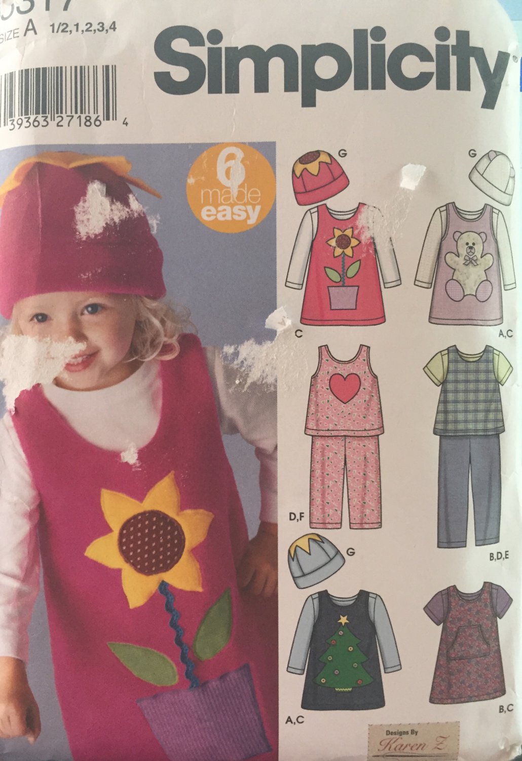 Simplicity 5317 Toddlers' Jumper or Pants Knit Top and Hat Sewing Pattern Size 1/2 to 4