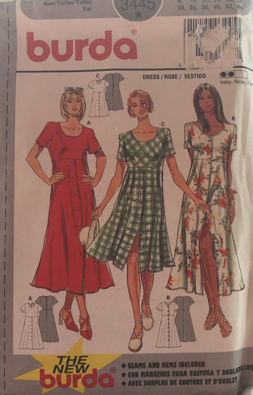 Burda 3445 Misses button front summer dress in two lengths Sewing Pattern Sizes 8 to 18