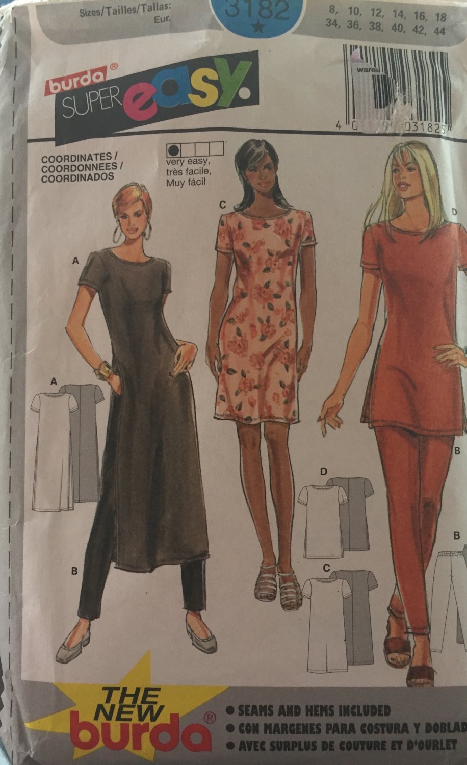 Burda 3182 Misses tunic, dres and pants Sewing Pattern Sizes 8 to 18